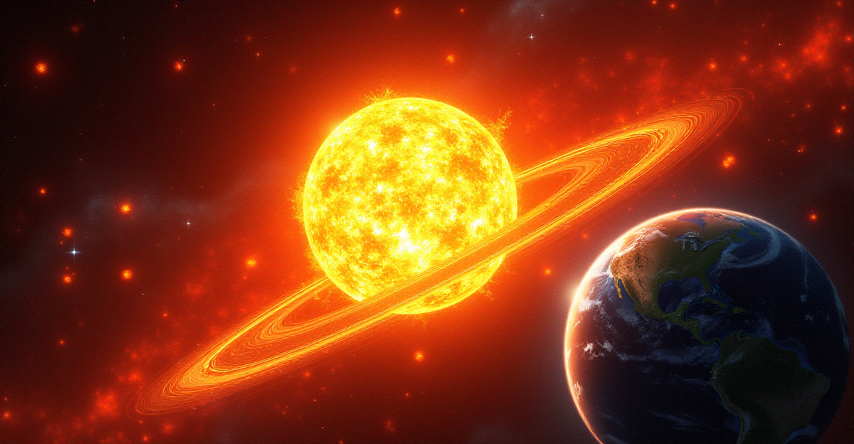 A dynamic and visually striking illustration depicting the Sun as a powerful force in the cosmos. Encapsulate the Sun in a field of swirling, fiery plasma, showcasing its immense energy and activity. Surrounding the Sun, illustrate various phenomena such as solar flares erupting, a streaming solar wind, and the impact of these forces on Earth. Utilize a vibrant color palette of fiery reds, oranges, and yellows, with touches of blue representing the Earth and its magnetic field. The illustration should convey a sense of awe and wonder, highlighting the Sun's impact on our planet and the interconnectedness of the solar system.