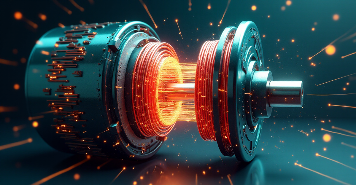 A detailed illustration showcasing the inner workings of an electric motor, emphasizing the interplay of magnetic fields and electric currents. The central focus should be on a cutaway view of the motor, revealing the armature coil, permanent magnets, and the flow of electric current. Vividly depict the magnetic field lines emanating from the magnets and the coil, highlighting their interaction and the resulting force that drives the armature's rotation. Utilize a color palette that evokes a sense of technological innovation, with metallic blues and greens representing the electric components and warm reds and oranges signifying the power of magnetism. The overall mood should be one of scientific discovery and wonder, inviting the viewer to explore the unseen forces at play within everyday objects.