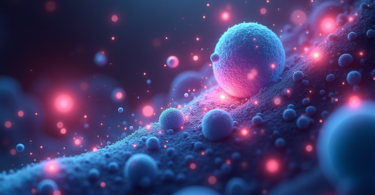 A futuristic, vibrant illustration depicting the potential of nanomedicine. Imagine a scene where tiny, glowing nanoparticles are interacting with human cells, representing targeted drug delivery and early disease detection. The scene could be a stylized representation of a human body with cells and tissues highlighted in bold colors, showcasing the complex interaction of nanobots with the human body. The nanoparticles could be depicted in various shapes and colors, reflecting their diverse functions in nanomedicine. The overall mood should be optimistic and hopeful, reflecting the promise of this emerging field to revolutionize healthcare and improve human lives. Use a blend of scientific realism and artistic expression to highlight the transformative potential of nanomedicine.