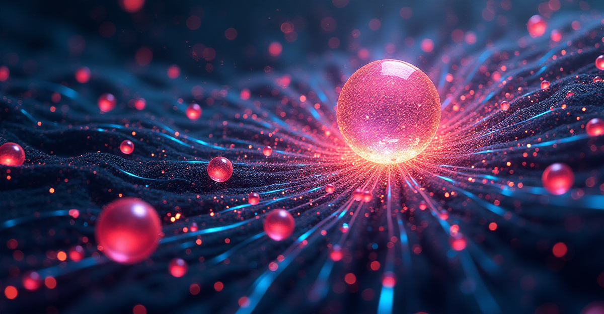 A futuristic, abstract scene depicting the vast potential of quantum computing. Imagine a swirling vortex of data, represented by vibrant, interconnected lines and nodes, symbolizing the entanglement of qubits. This data stream flows into a central, glowing sphere, representing a quantum computer, pulsating with energy and processing information at an unprecedented rate. The sphere is surrounded by smaller, rotating spheres, symbolizing the various applications of quantum computing – from drug discovery to financial optimization, each radiating with its own unique color and energy. The overall mood should be vibrant, dynamic, and optimistic, reflecting the transformative power of this technology.