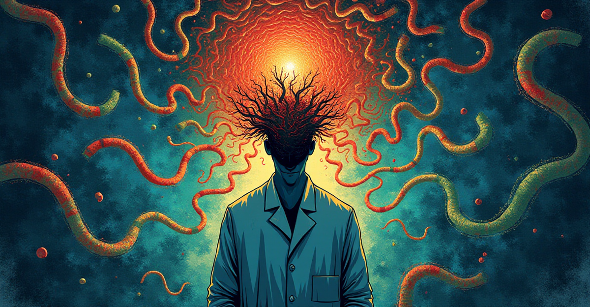 A surreal and abstract illustration depicting the concept of cognitive bias in scientific research. Imagine a scientist, their face obscured by a swirling vortex of distorted figures and fragmented data points. The scientist is surrounded by a maze of interconnected pathways, each representing a different cognitive bias. Some pathways are clear and illuminated, while others are shrouded in shadows, highlighting the difficulty in recognizing and overcoming bias. The illustration should be filled with vibrant, contrasting colors, reflecting the conflicting nature of biased thinking versus objective truth. The mood should be one of both confusion and intrigue, inviting viewers to contemplate the pervasive impact of cognitive bias on scientific understanding.