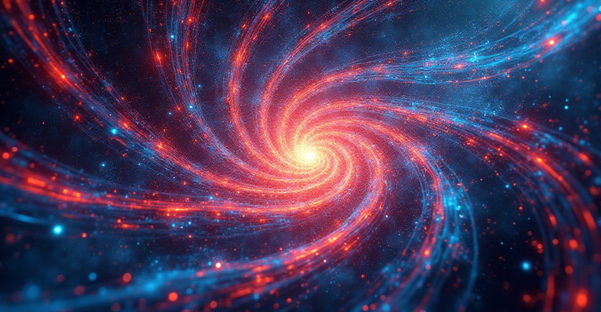 A vibrant, abstract artwork depicting the concept of quantum knot theory. Imagine a swirling vortex of vibrant, interconnected lines representing the fabric of space-time, with knots and loops forming within, highlighting the interconnectedness of information within this complex structure. The colors should be rich and dynamic, reflecting the energy and complexity of the quantum realm. The overall mood should be one of wonder and excitement, hinting at the immense potential of this new field.