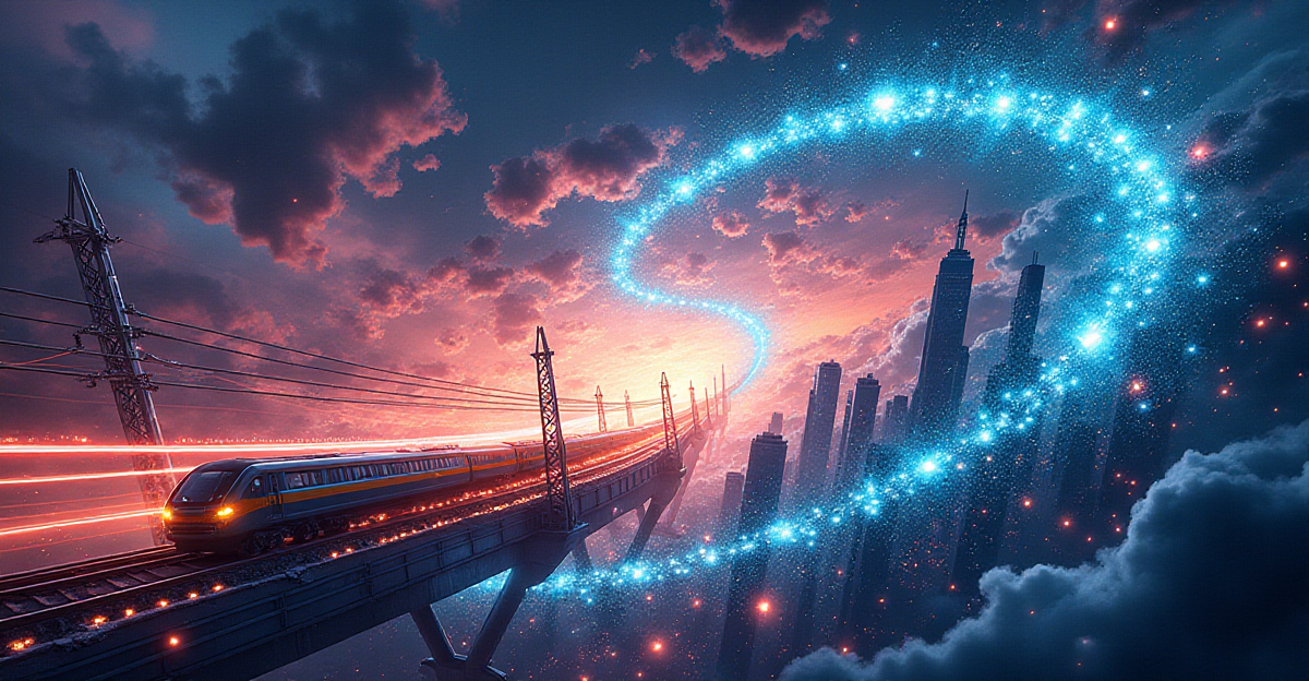 A captivating and futuristic illustration depicting the transformative potential of room-temperature superconductors. The image should be centered around a vibrant, swirling vortex of energy, symbolizing the breakthrough of zero resistance electricity flow. Within the vortex, showcase a blend of futuristic technologies: a sleek, levitating train, a powerful quantum computer with intricate circuits, and a network of glowing, energy-efficient power lines. These elements should be juxtaposed against a backdrop of a vibrant cityscape, reflecting the promise of a technologically advanced society powered by room-temperature superconductivity. The overall mood should be optimistic, highlighting the potential for a brighter, more sustainable future. Emphasize a sense of wonder and possibility, capturing the excitement surrounding this revolutionary scientific advancement. Use bold colors, contrasting light and shadow, and intricate details to create a visually stunning and inspiring image.